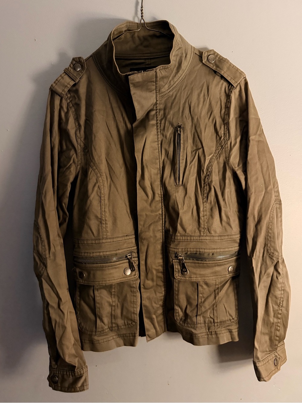 Tattoo olive green military style utility cargo jacket